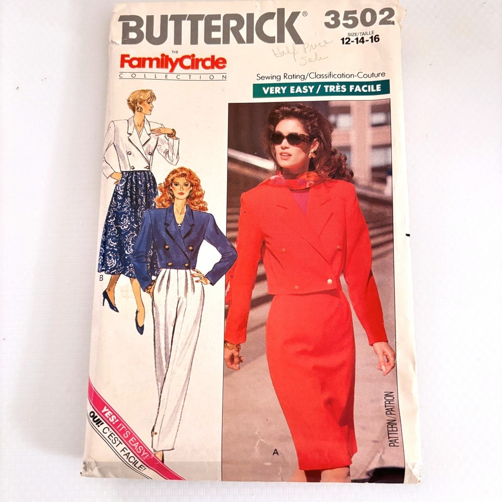 Butterick 3502 Jacket Skirts Pants Sz 12-14-16 Retro Chic 80s Capsule Easy Sew